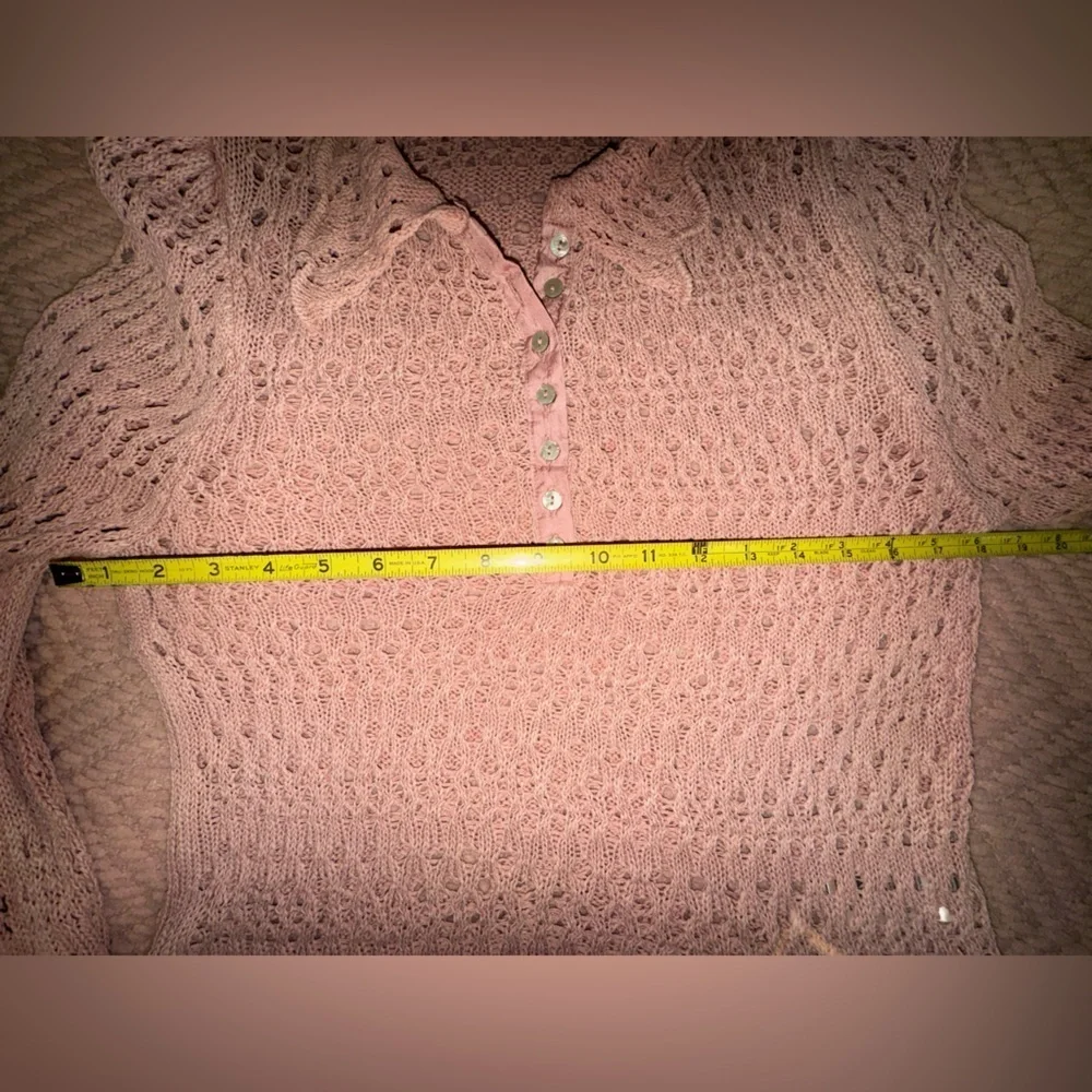 Free People Pointelle Knit Collared Sweater, Mauve Rose, Size M